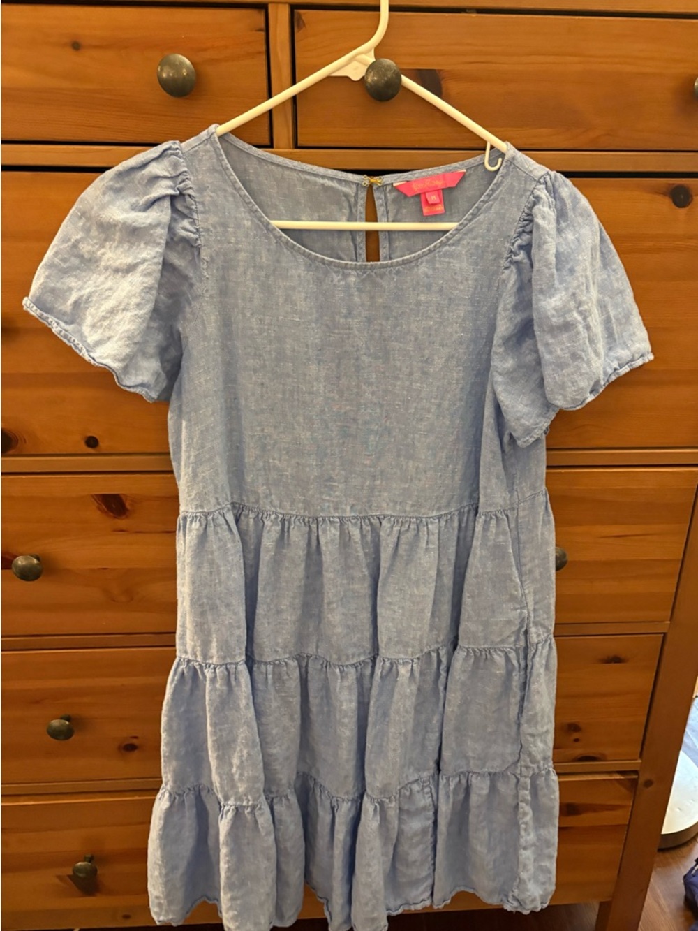Lilly Pulitzer Light Blue Tiered Puff Sleeve Casual Dress